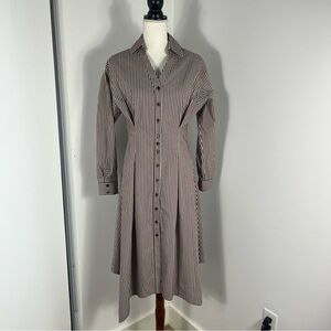 NWOT Exquise Norma Striped Long Sleeve Pleated Waist Shirt Dress
